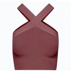 Aritzia Babaton Sculpt Knit Criss Cross Tank Top Halter Red Burgundy Maroon
